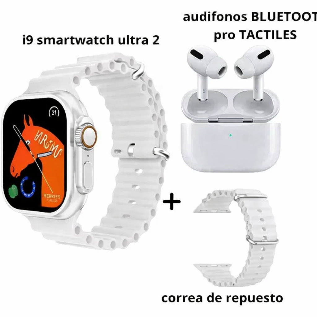 Smartwatch Ultra 2 + Audífonos Inalámbricos Pantalla 2.3” HD