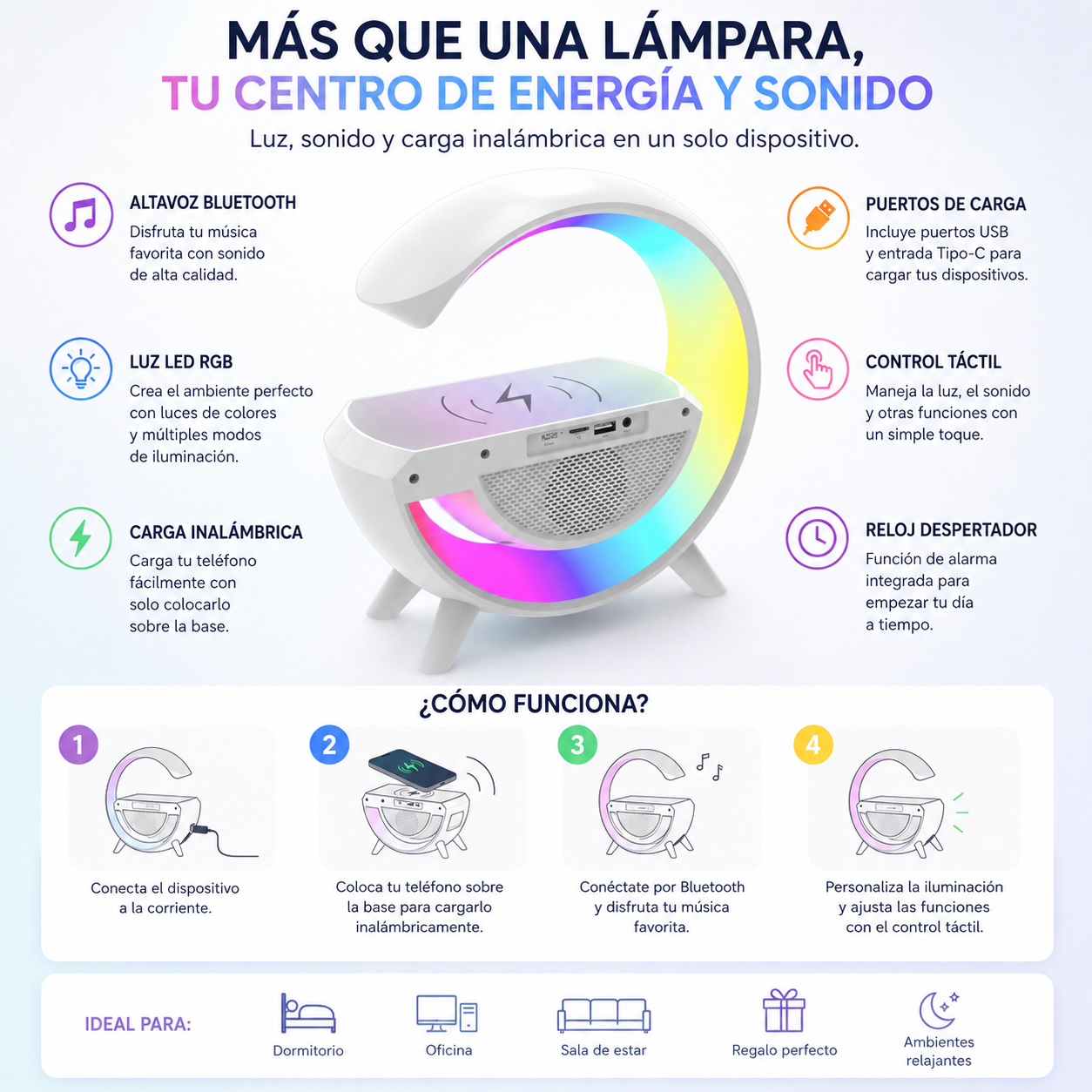 GTS-1222 Parlante Bluetooth Portátil 6.5” con Luces RGB y Radio FM
