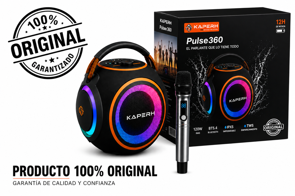 KAPERH Pulse360 Parlante Bluetooth 120W RGB con Micrófono Inalámbrico