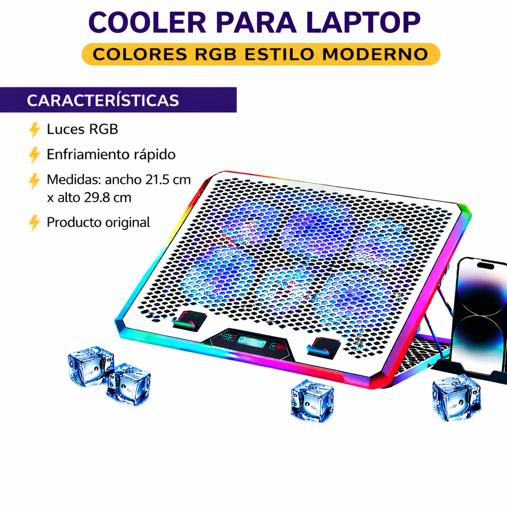 Cooler Gamer para Laptop 6 Ventiladores RGB