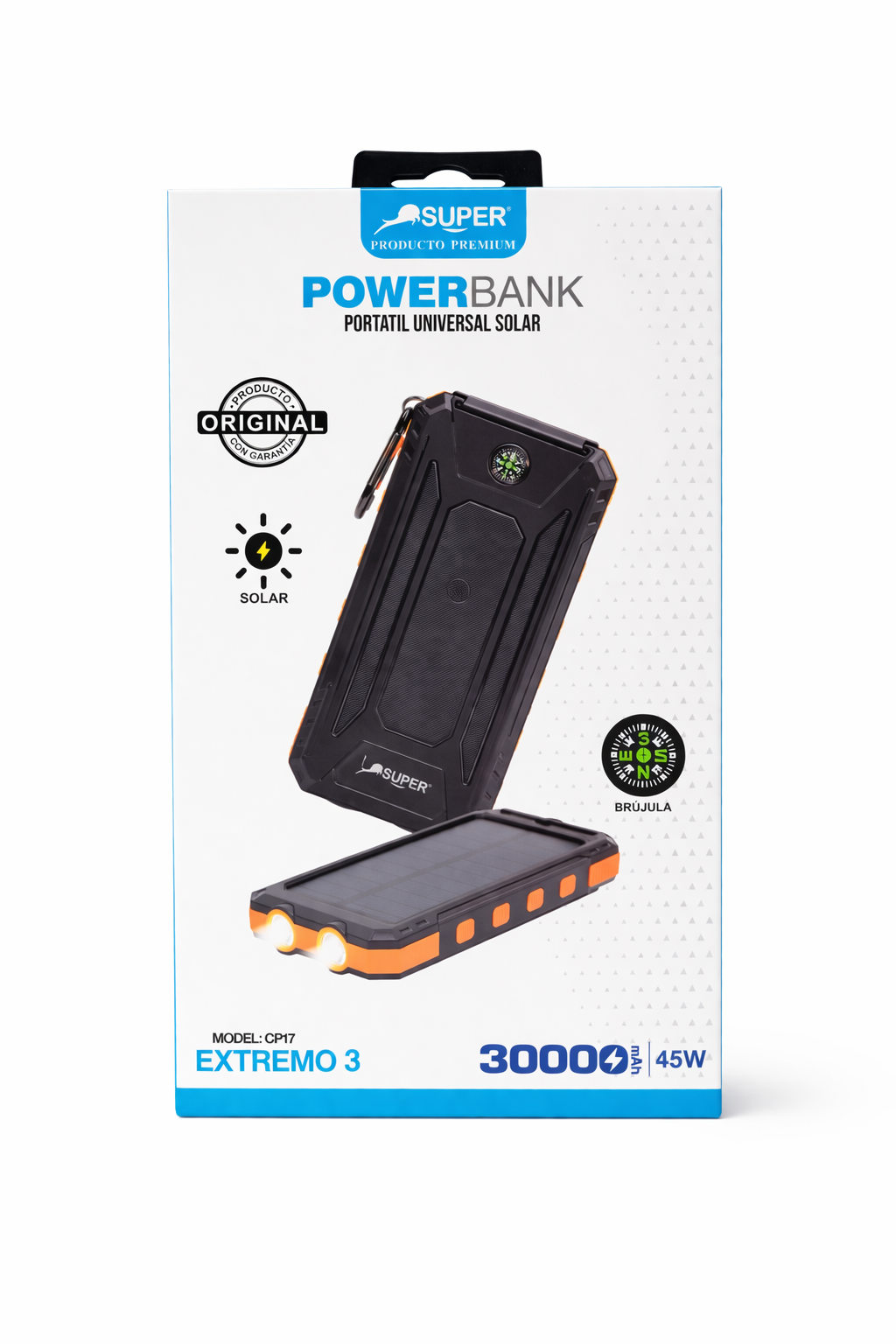SUPER PowerBank Solar 30000mAh 45W con Linterna y Brújula Extremo 3