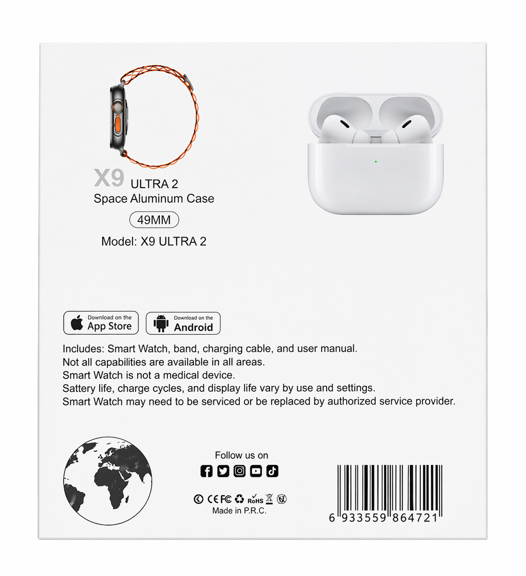 Smartwatch Ultra 2 + Audífonos Inalámbricos Pantalla 2.3” HD