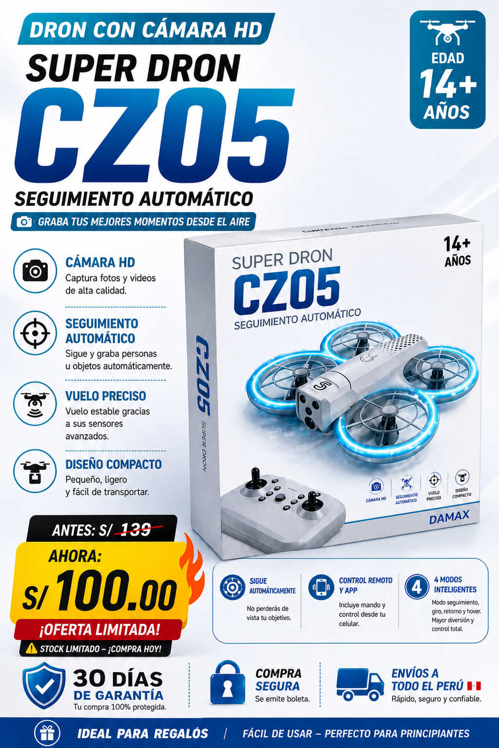 Dron Inteligente CZ05 Pro con Cámara HD y Seguimiento Automático