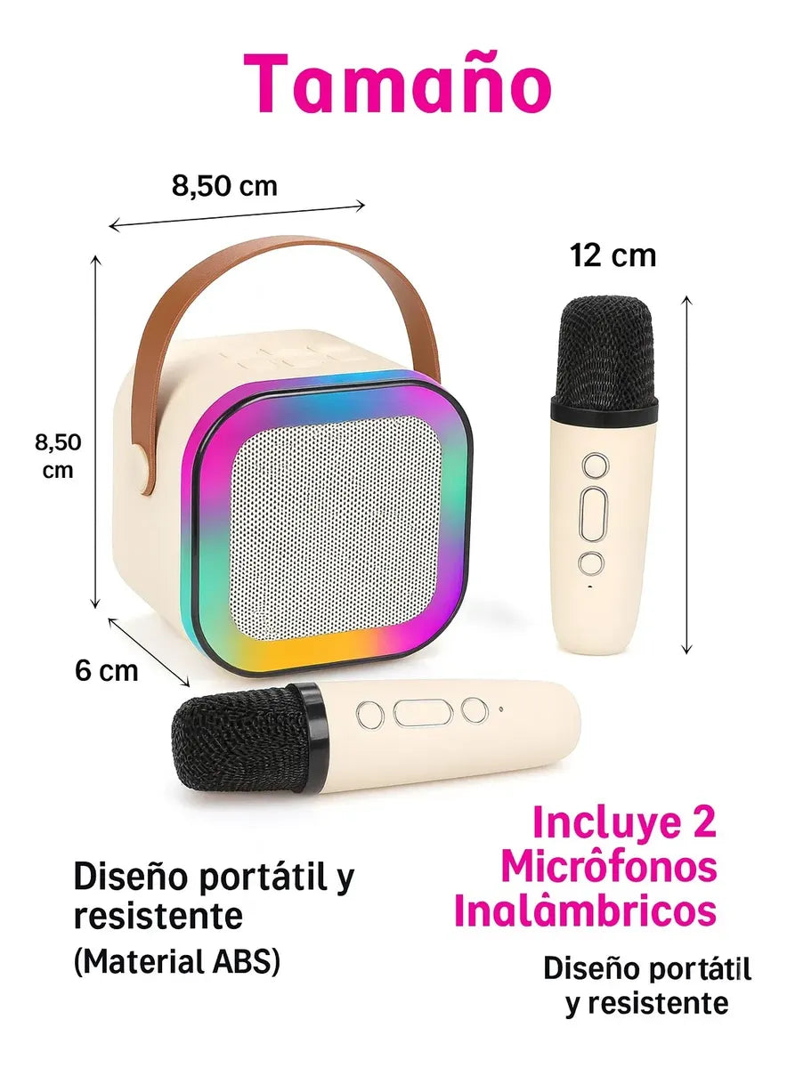 Karaoke Bluetooth Portátil RGB con 2 Micrófonos Inalámbricos