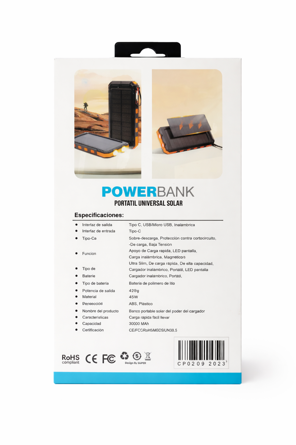 SUPER PowerBank Solar 30000mAh 45W con Linterna y Brújula Extremo 3